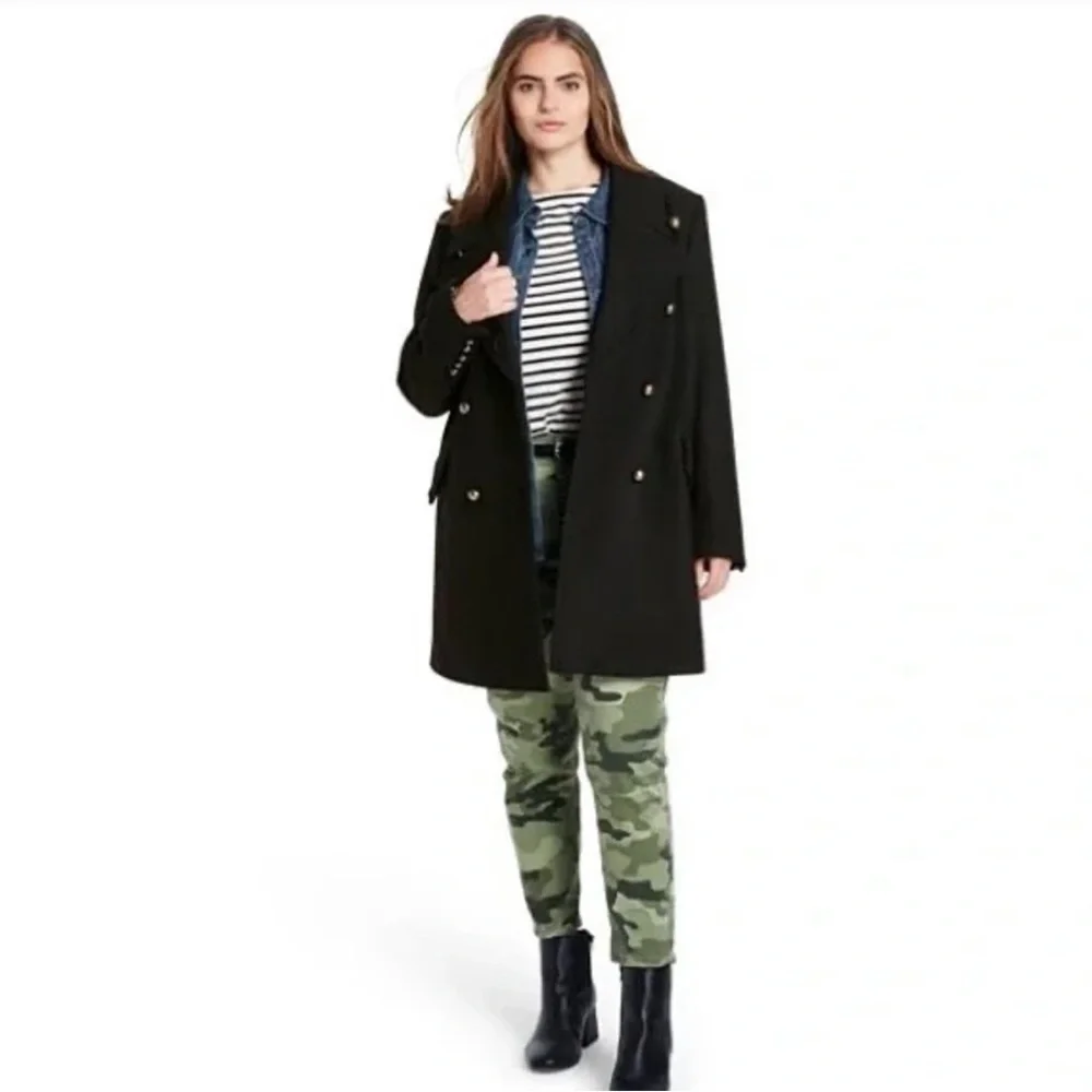 Nili Lotan for Target Women's Black Wool Blend Double-Breasted Peacoat - Picture 2 of 6